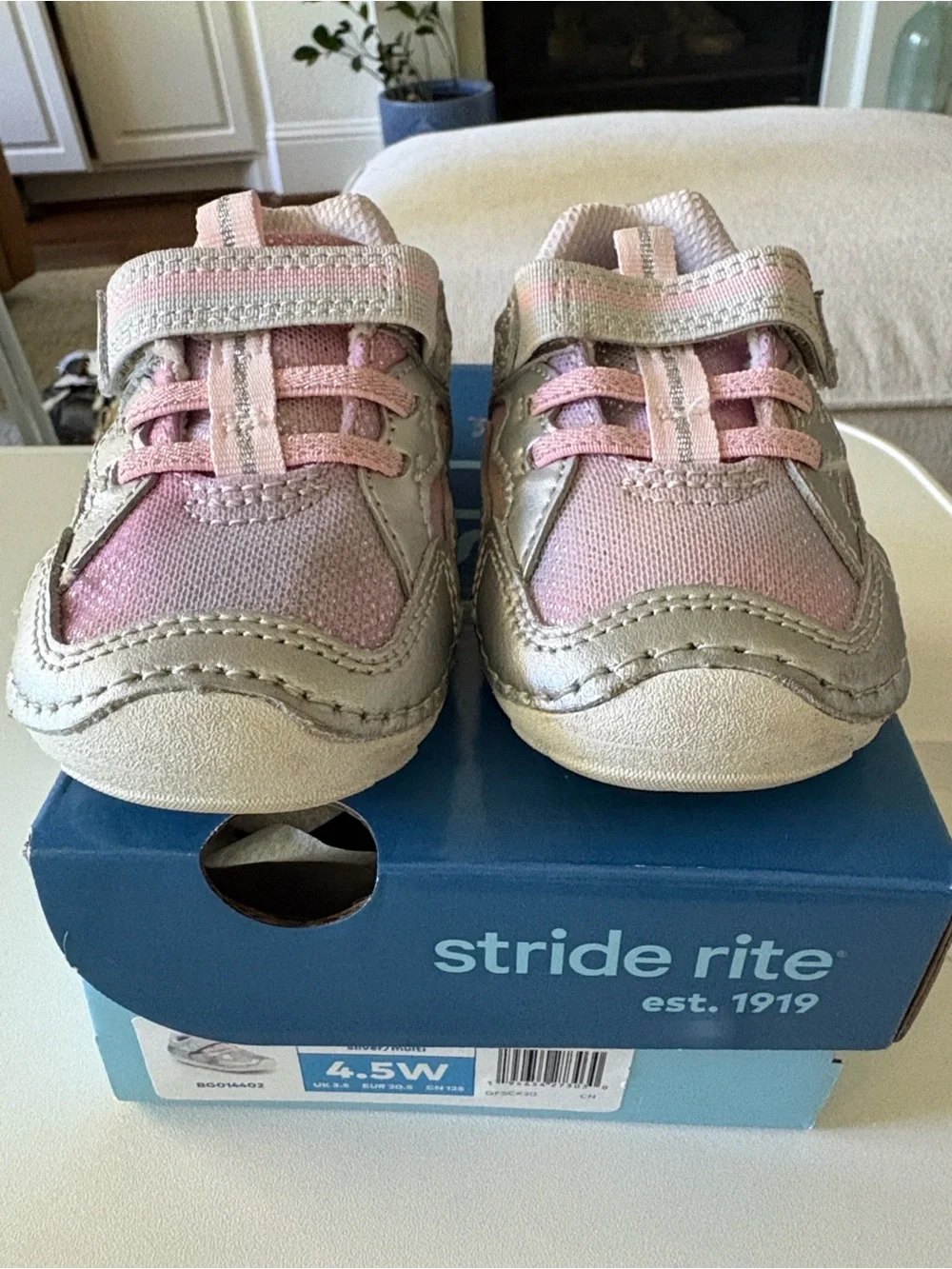 Stride Rite Pink and Silver Toddler Hook-and-Loop Sneakers
